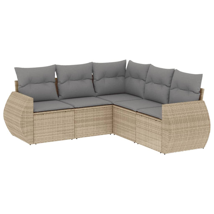 sofasæt til haven 5 dele med hynder polyrattan beige