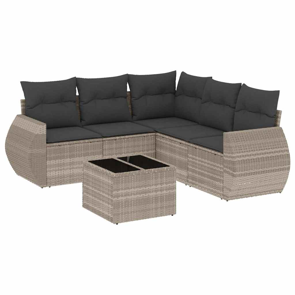 sofasæt til haven 6 dele med hynder polyrattan lysegrå