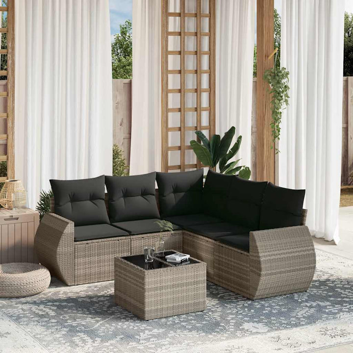 sofasæt til haven 6 dele med hynder polyrattan lysegrå