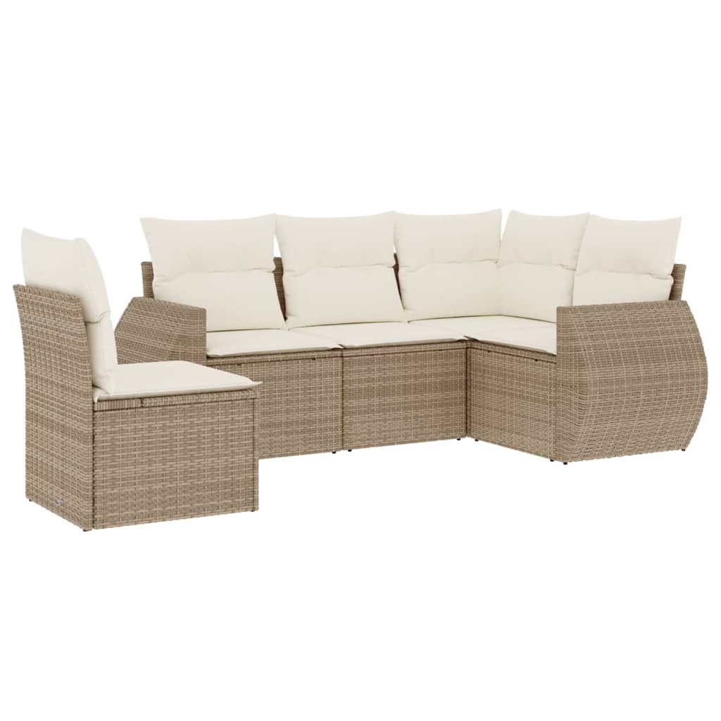 sofasæt til haven 5 dele med hynder polyrattan beige