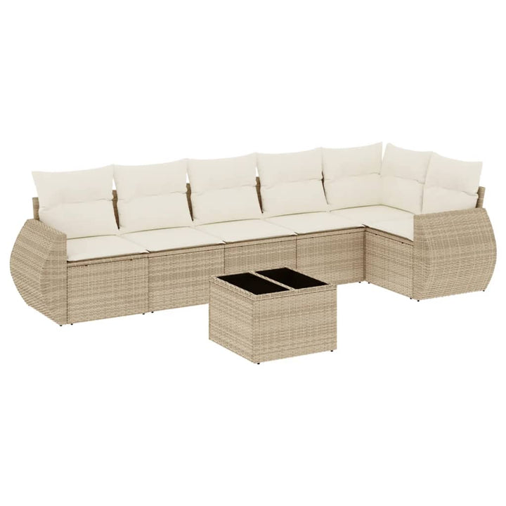 sofasæt til haven 7 dele med hynder polyrattan beige