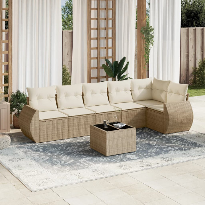 sofasæt til haven 7 dele med hynder polyrattan beige