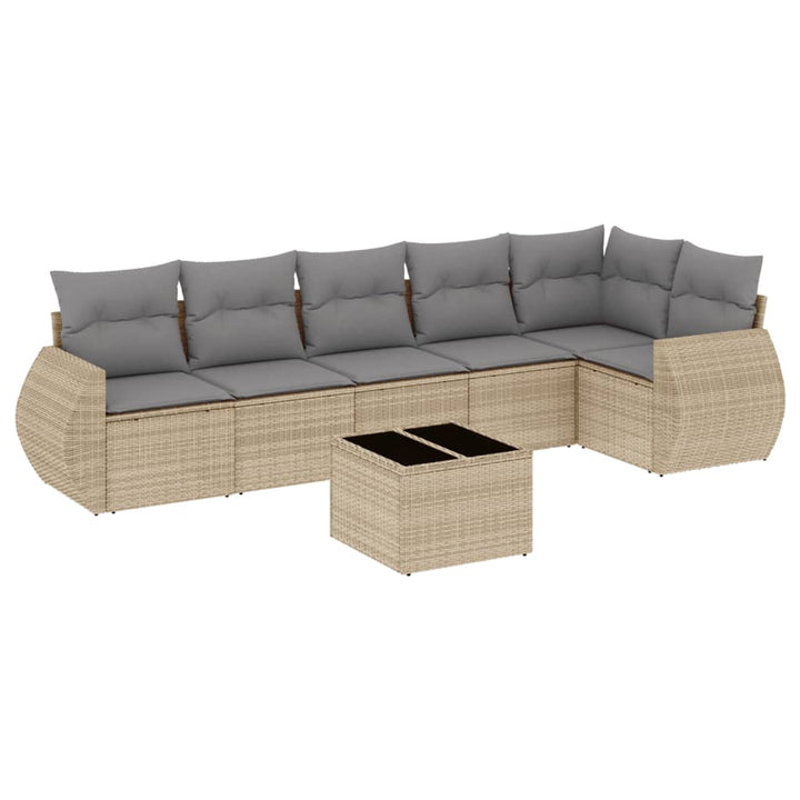 sofasæt til haven 7 dele med hynder polyrattan beige