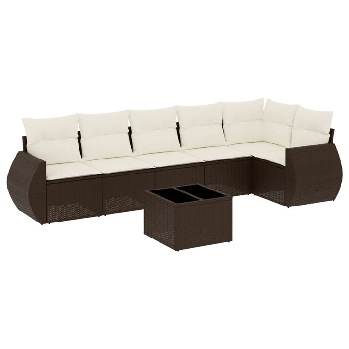 sofasæt til haven 7 dele med hynder polyrattan brun