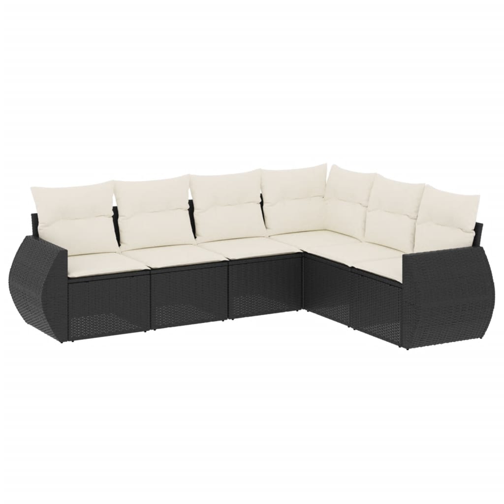 sofasæt til haven 6 dele med hynder polyrattan sort