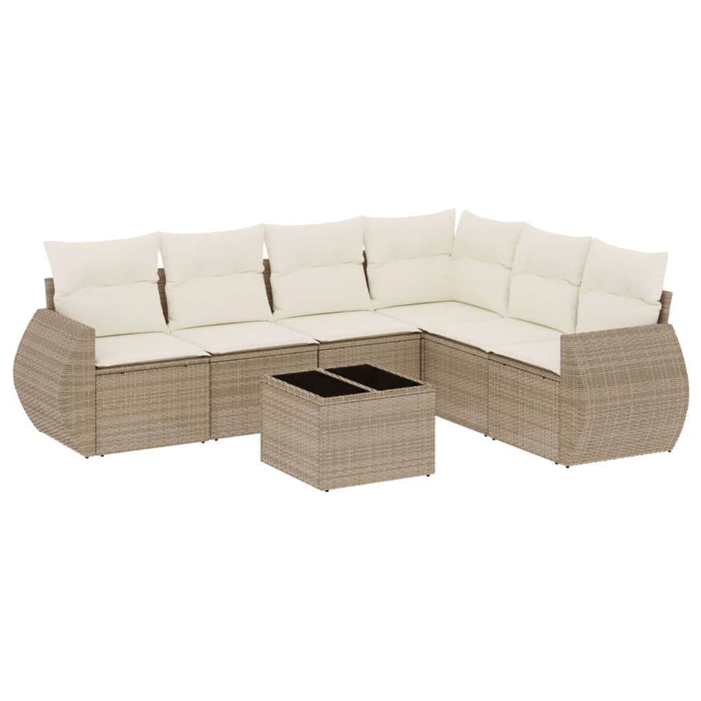 sofasæt til haven 7 dele med hynder polyrattan beige