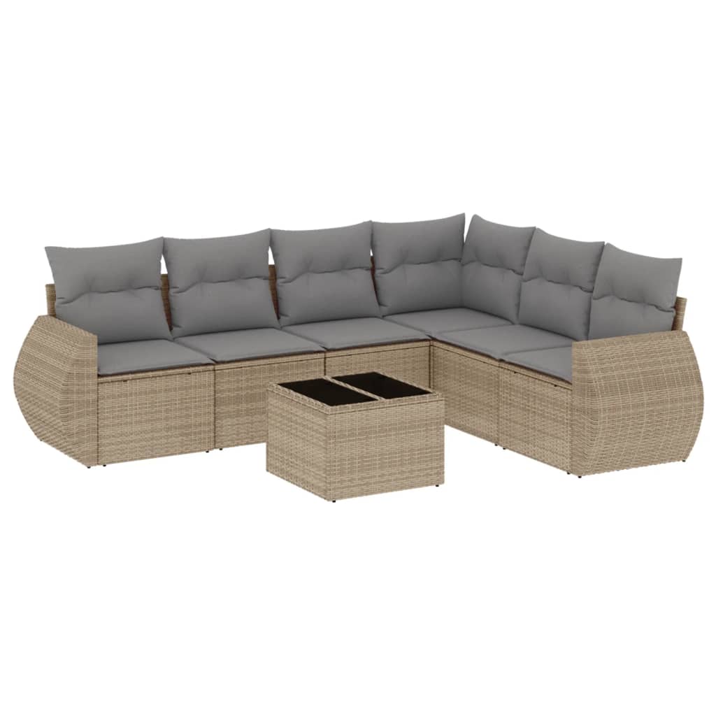 sofasæt til haven 7 dele med hynder polyrattan beige