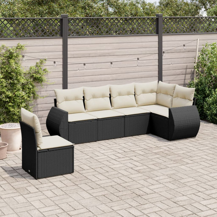sofasæt til haven 6 dele med hynder polyrattan sort