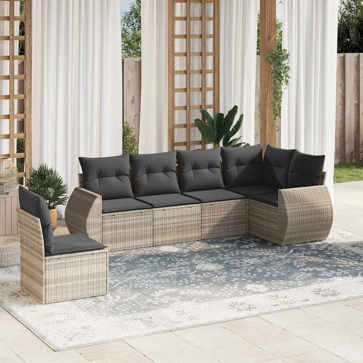 sofasæt til haven 6 dele med hynder polyrattan lysegrå