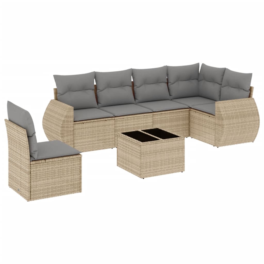 sofasæt til haven 7 dele med hynder polyrattan beige
