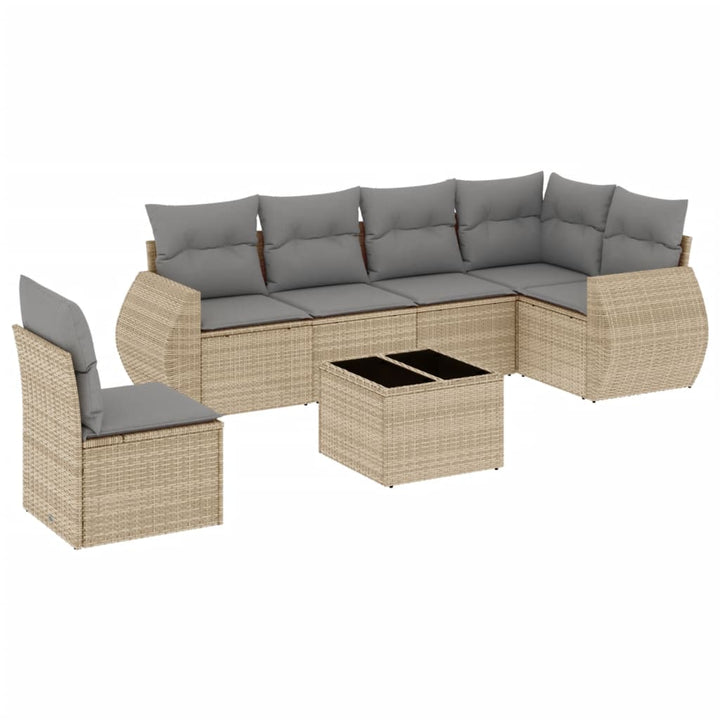 sofasæt til haven 7 dele med hynder polyrattan beige