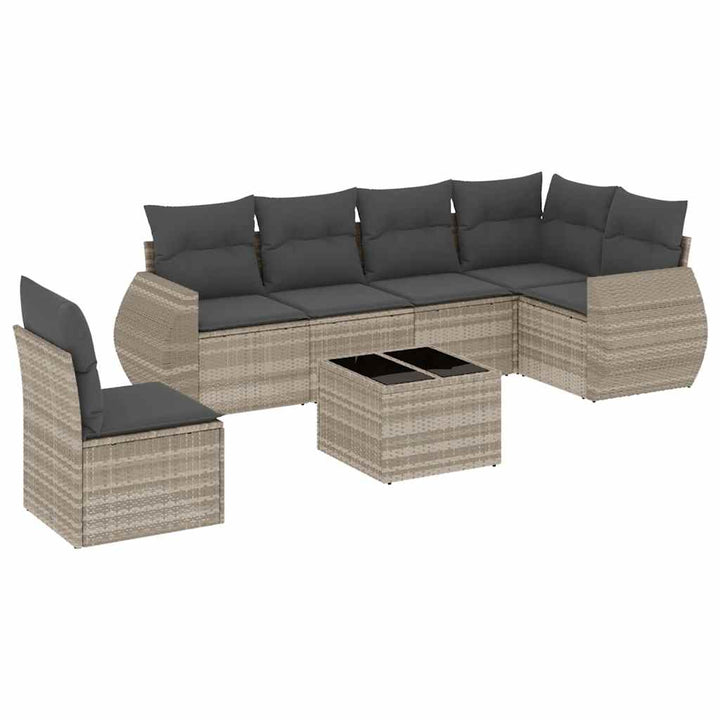sofasæt til haven 7 dele med hynder polyrattan lysegrå