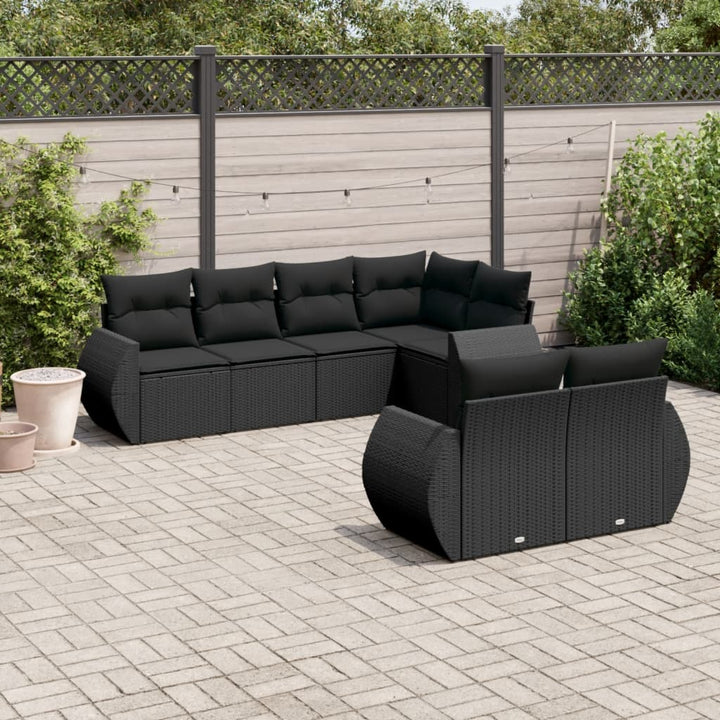 sofasæt til haven 7 dele med hynder polyrattan sort