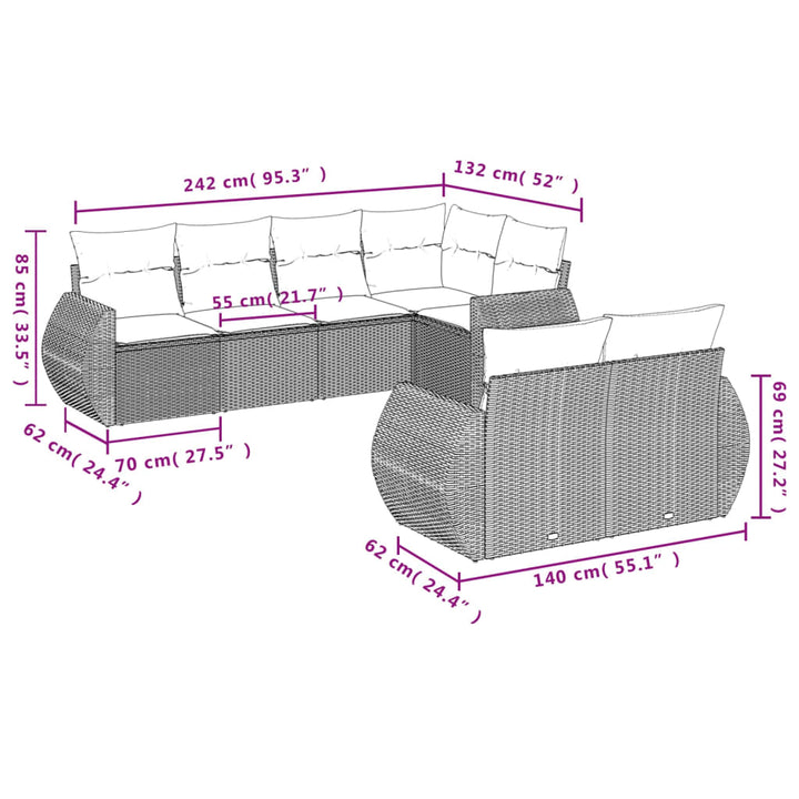 sofasæt til haven 7 dele med hynder polyrattan beige