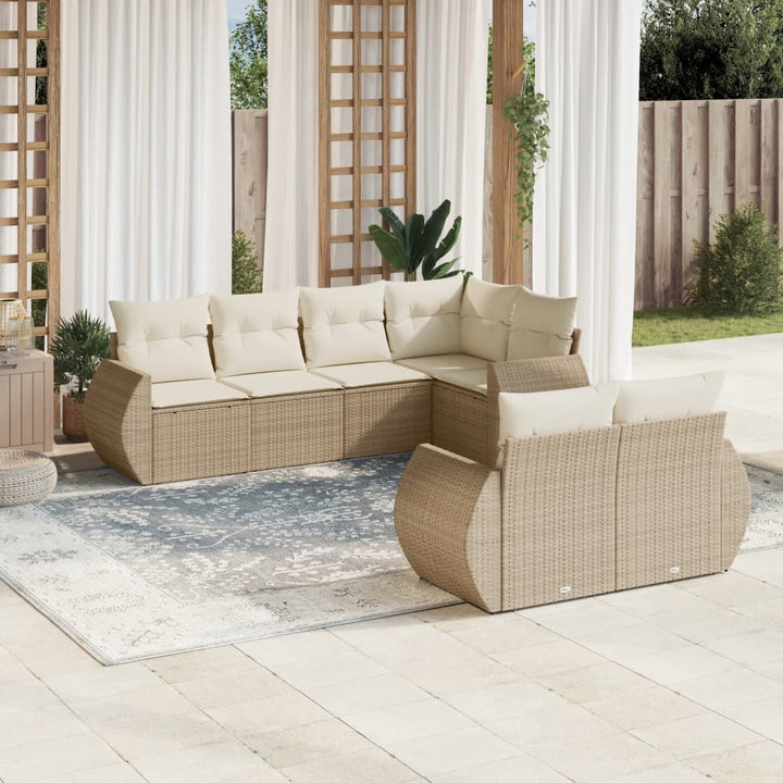 sofasæt til haven 7 dele med hynder polyrattan beige