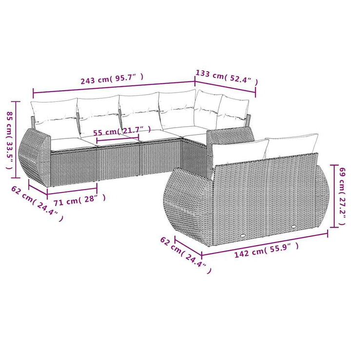 sofasæt til haven 7 dele med hynder polyrattan lysegrå