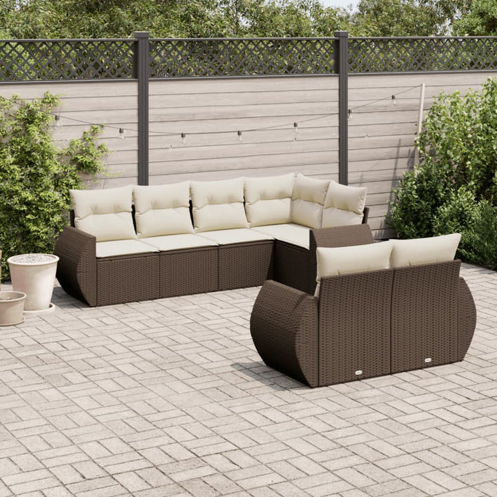 sofasæt til haven 7 dele med hynder polyrattan brun