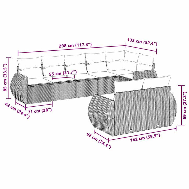 sofasæt til haven 8 dele med hynder polyrattan lysegrå
