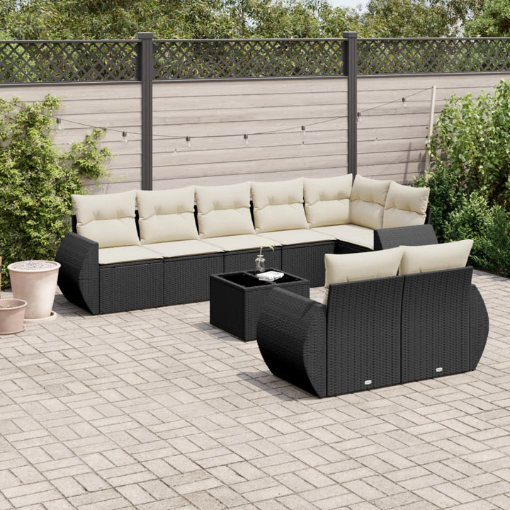 sofasæt til haven 9 dele med hynder polyrattan sort