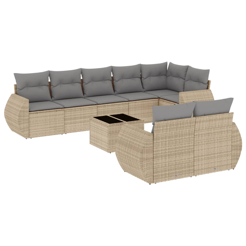 sofasæt til haven 9 dele med hynder polyrattan beige