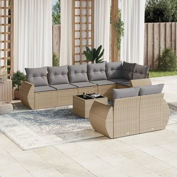 sofasæt til haven 9 dele med hynder polyrattan beige