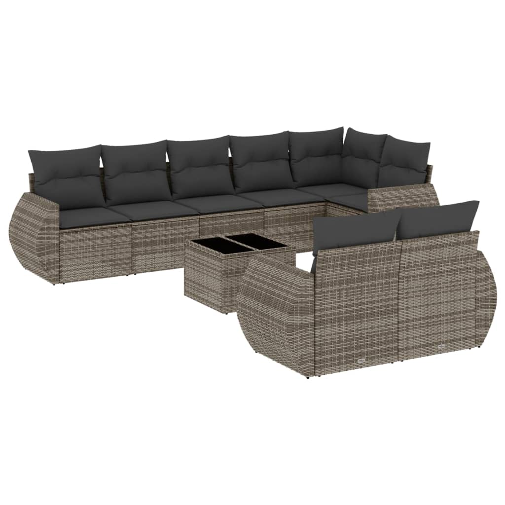 sofasæt til haven 9 dele med hynder polyrattan grå