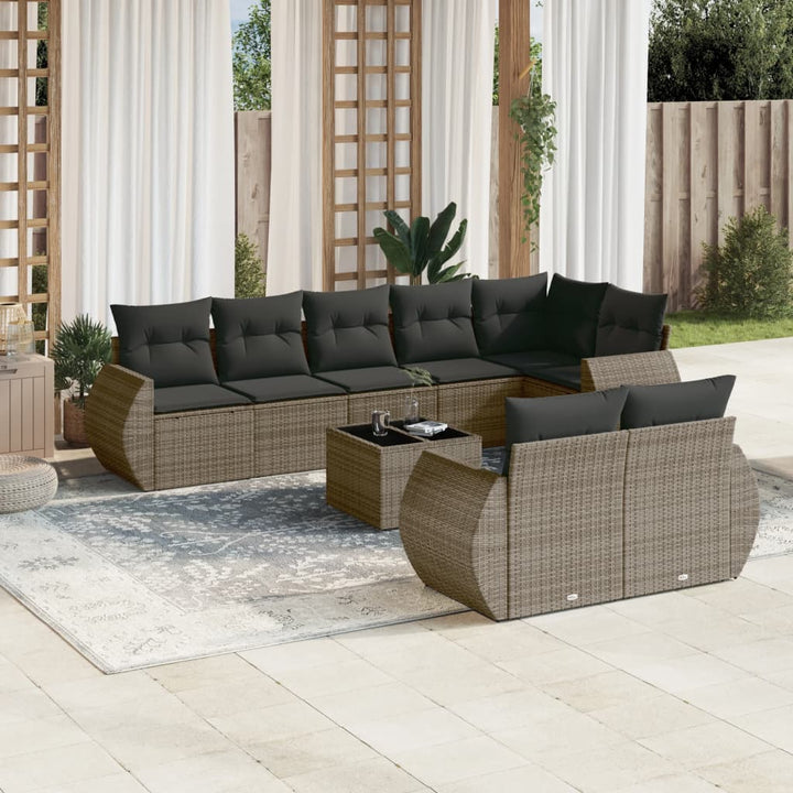 sofasæt til haven 9 dele med hynder polyrattan grå
