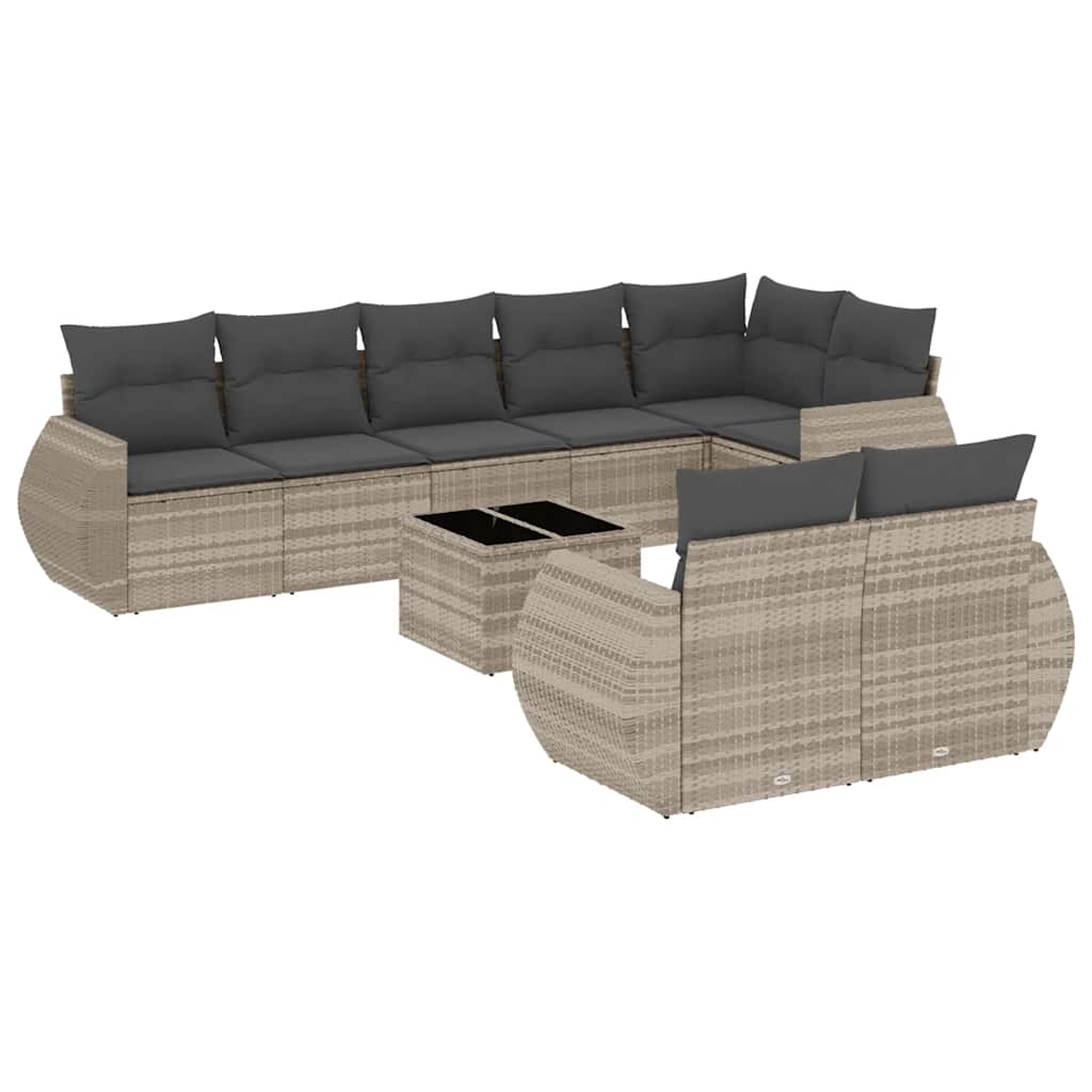 sofasæt til haven 9 dele med hynder polyrattan lysegrå