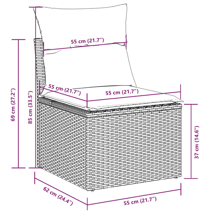sofasæt til haven 9 dele med hynder polyrattan lysegrå