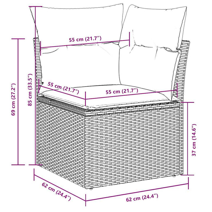 sofasæt til haven 9 dele med hynder polyrattan lysegrå