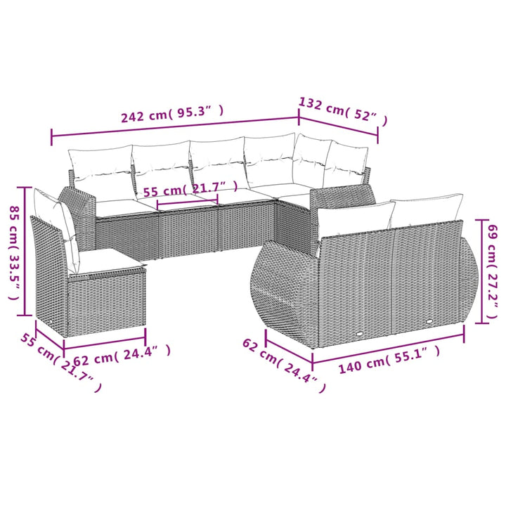 sofasæt til haven 8 dele med hynder polyrattan beige