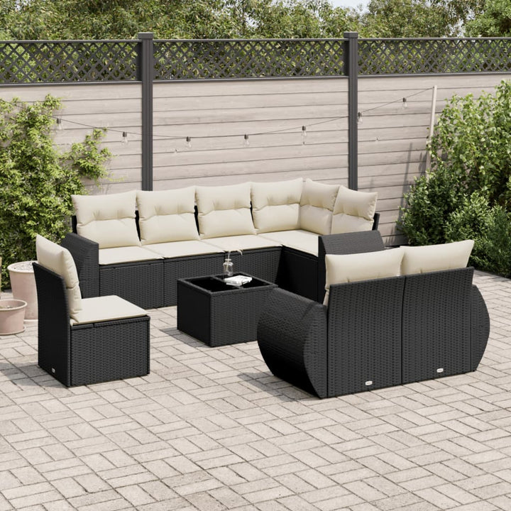sofasæt til haven 9 dele med hynder polyrattan sort