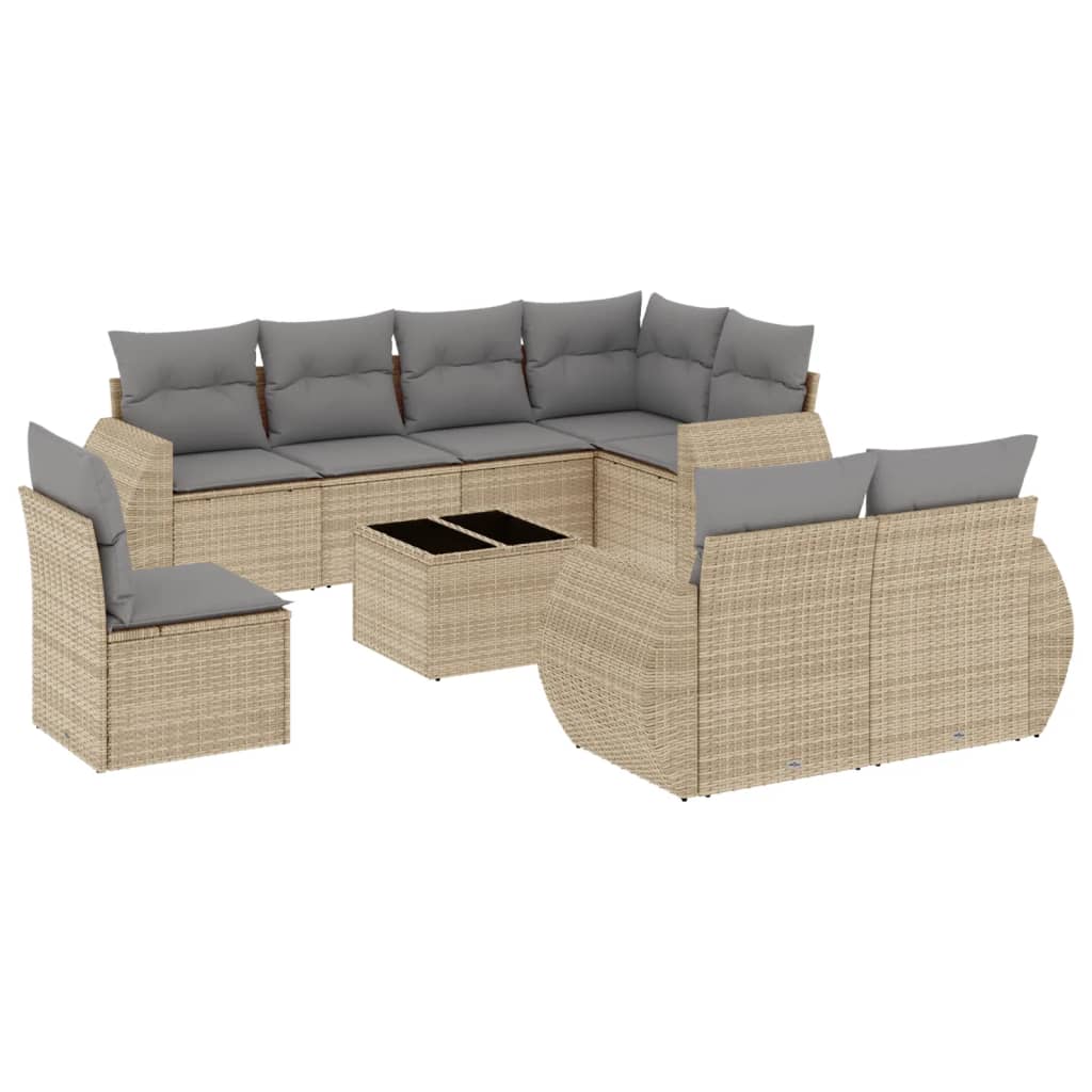 sofasæt til haven 9 dele med hynder polyrattan beige