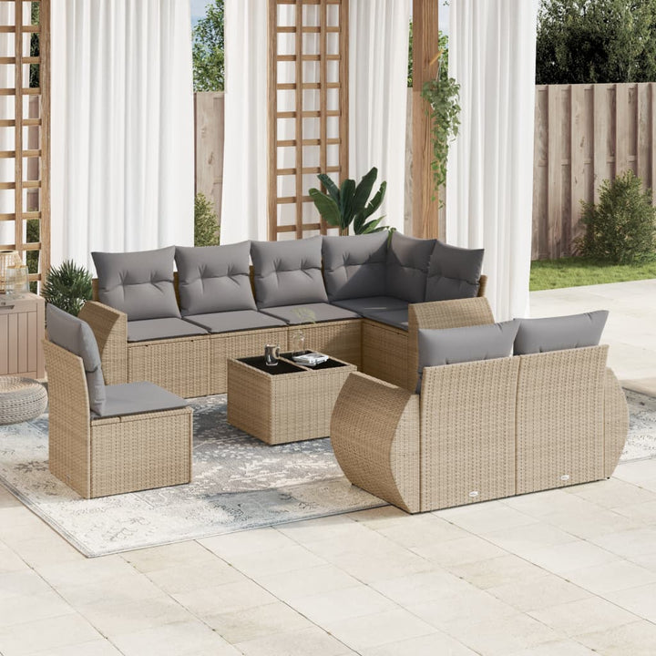 sofasæt til haven 9 dele med hynder polyrattan beige