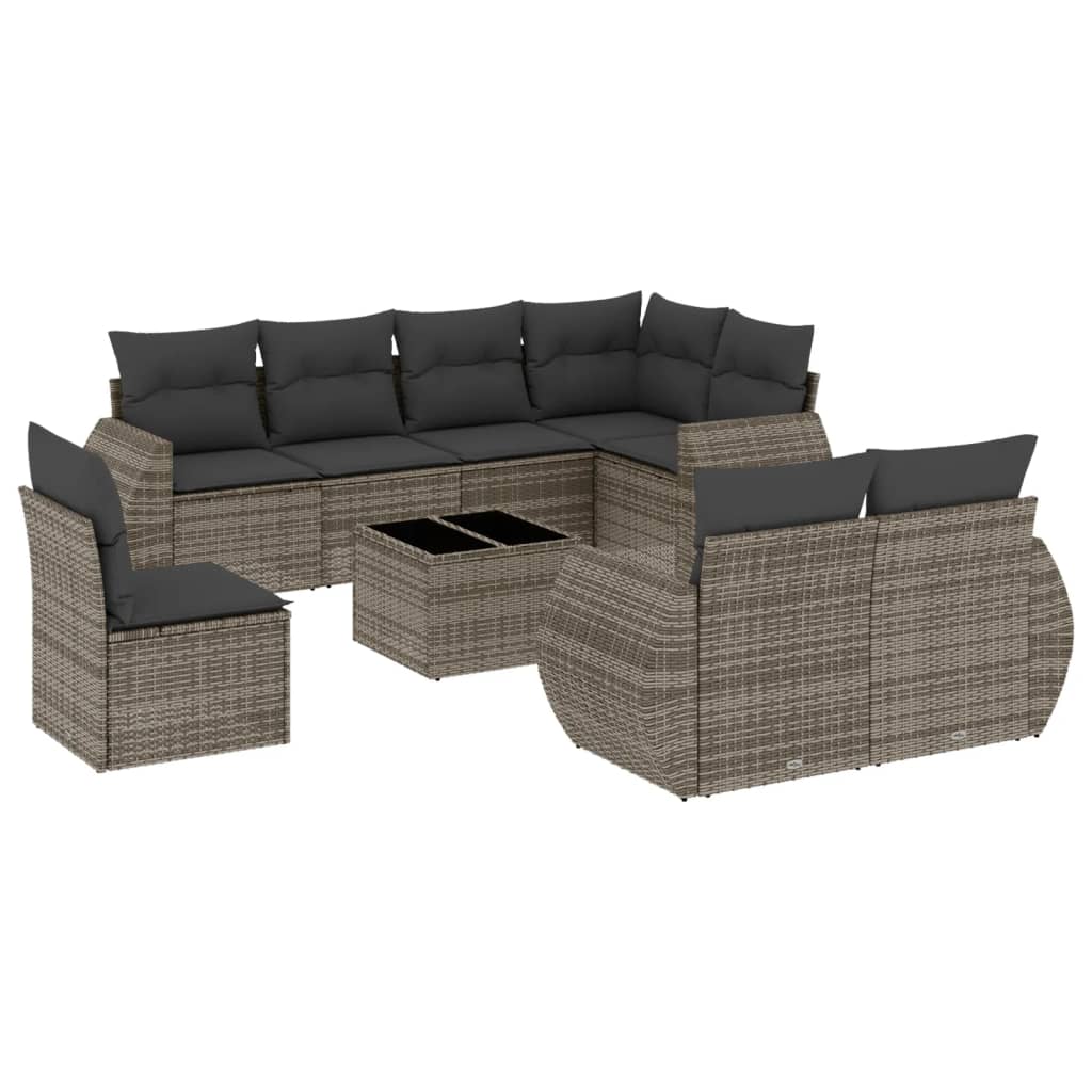 sofasæt til haven 9 dele med hynder polyrattan grå