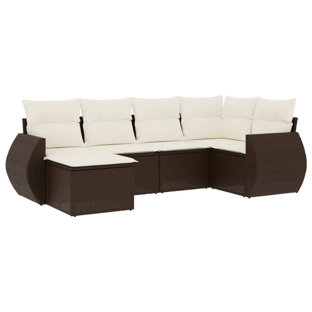 sofasæt til haven 6 dele med hynder polyrattan brun
