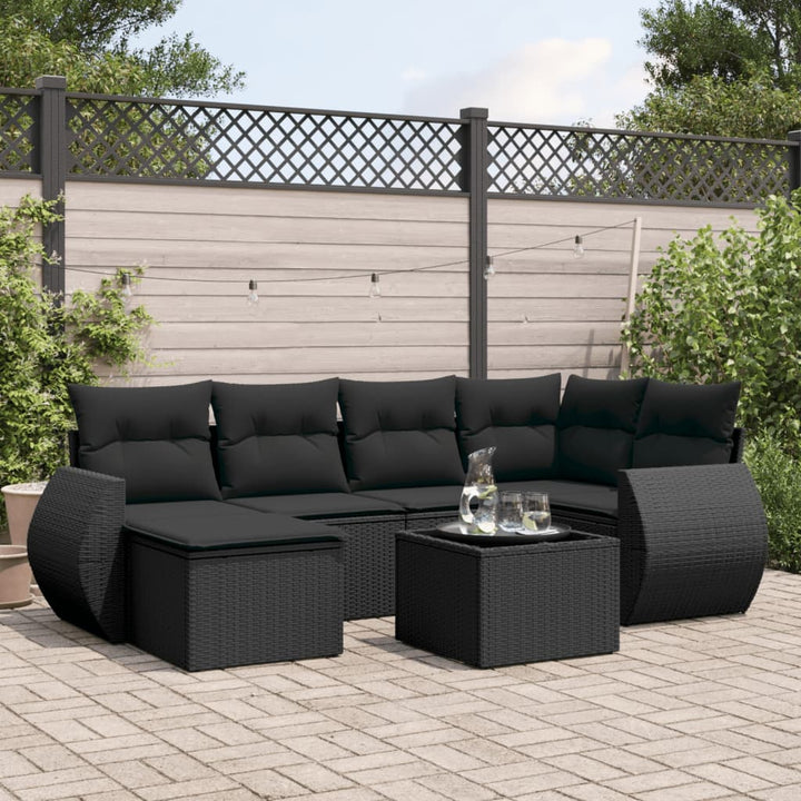 sofasæt til haven 7 dele med hynder polyrattan sort