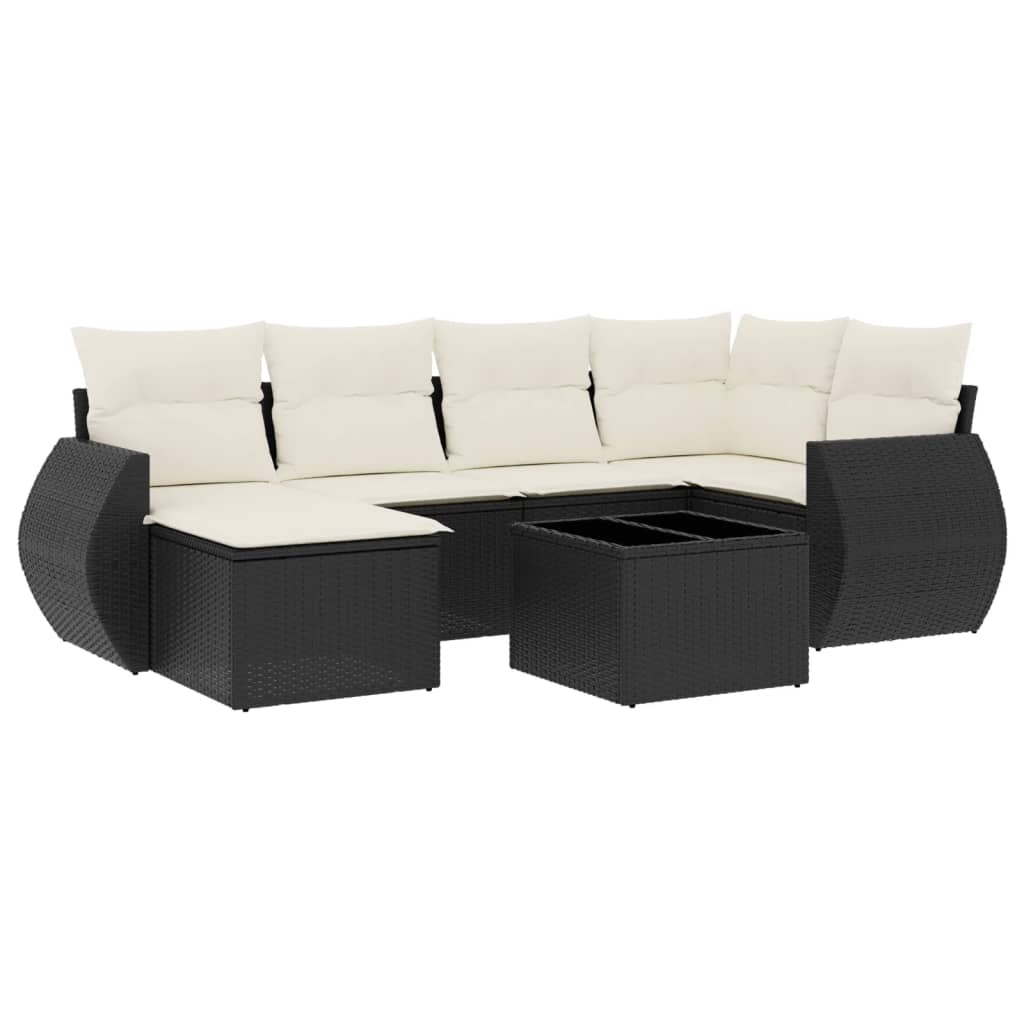 sofasæt til haven 7 dele med hynder polyrattan sort