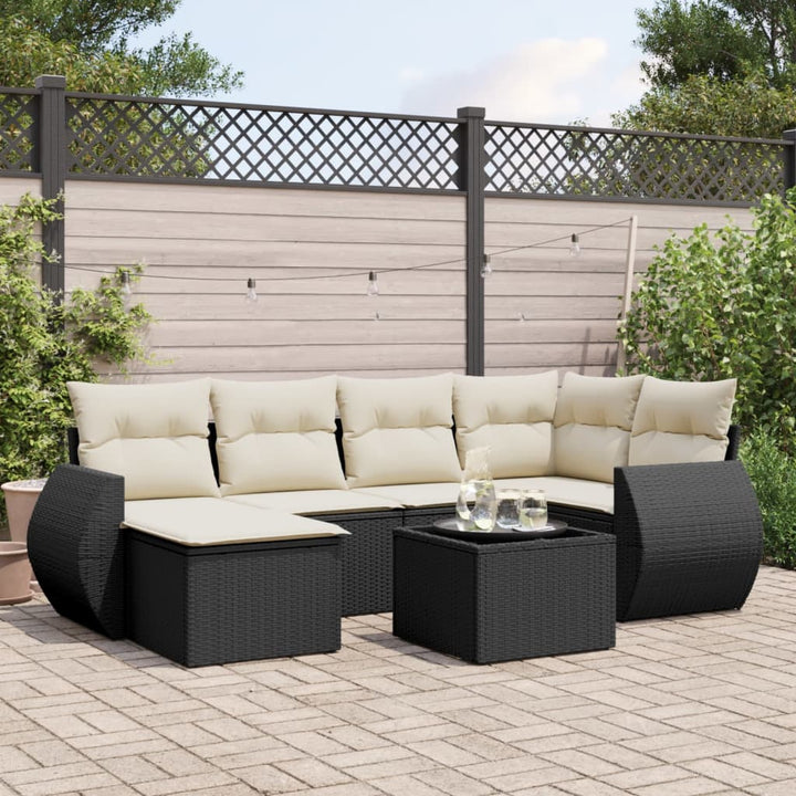 sofasæt til haven 7 dele med hynder polyrattan sort
