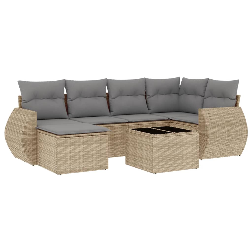 sofasæt til haven 7 dele med hynder polyrattan beige