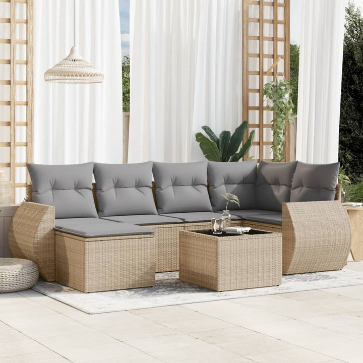 sofasæt til haven 7 dele med hynder polyrattan beige