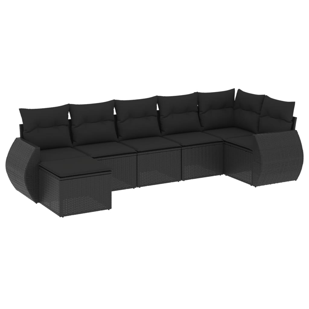 sofasæt til haven 7 dele med hynder polyrattan sort