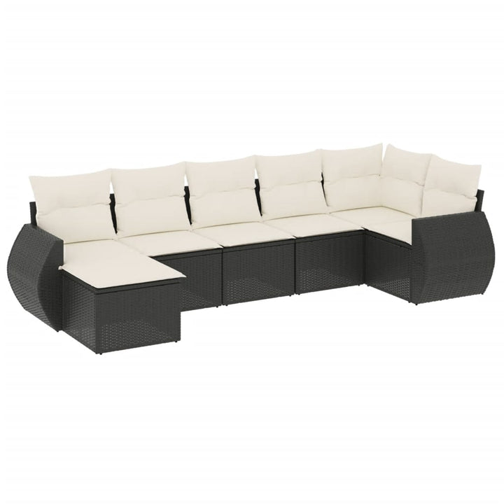 sofasæt til haven 7 dele med hynder polyrattan sort