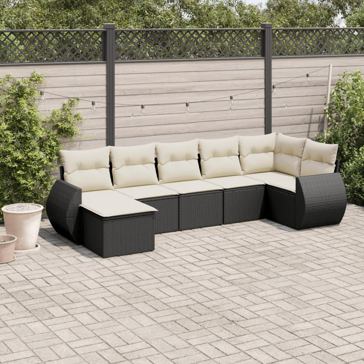 sofasæt til haven 7 dele med hynder polyrattan sort