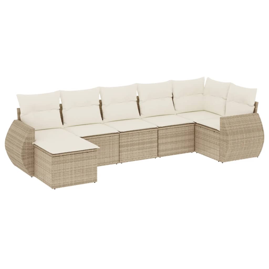 sofasæt til haven 7 dele med hynder polyrattan beige