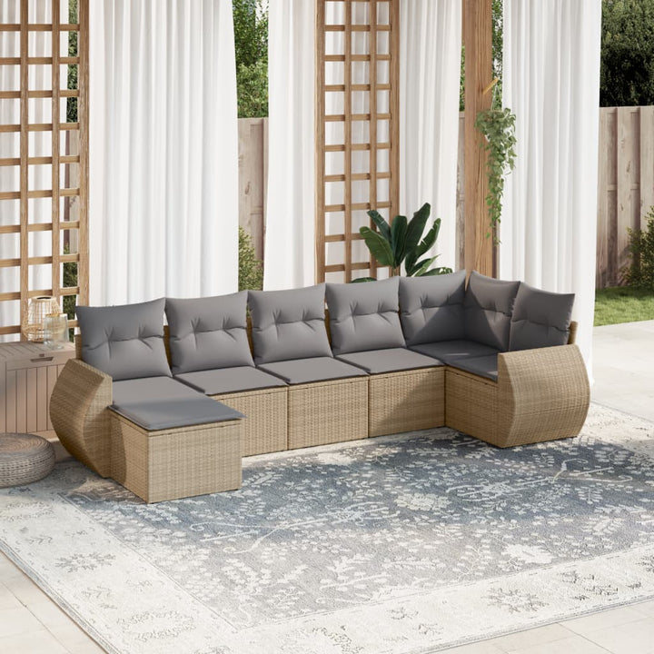 sofasæt til haven 7 dele med hynder polyrattan beige