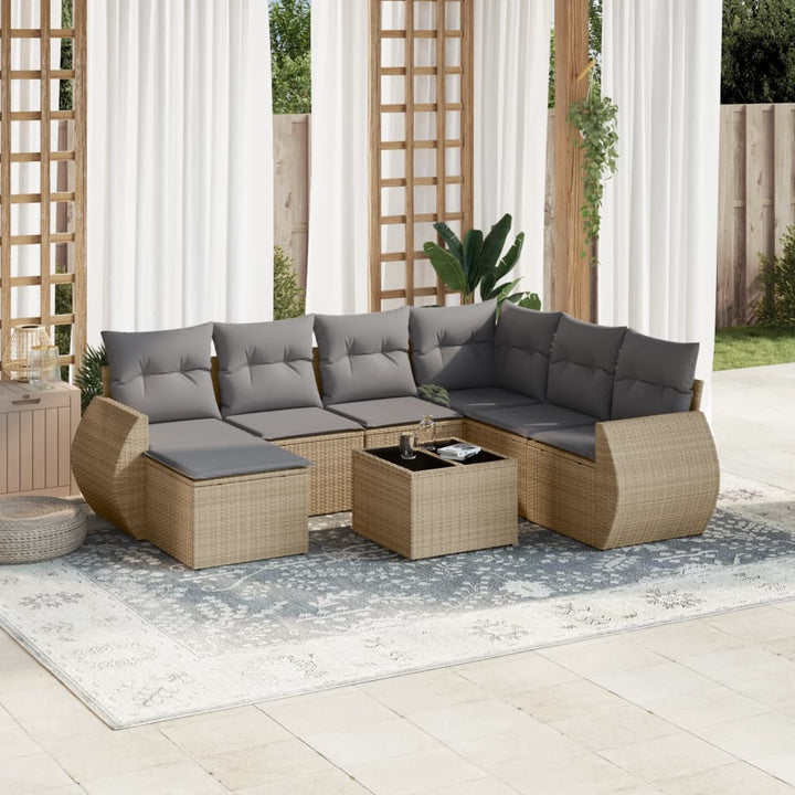 sofasæt til haven 8 dele med hynder polyrattan beige