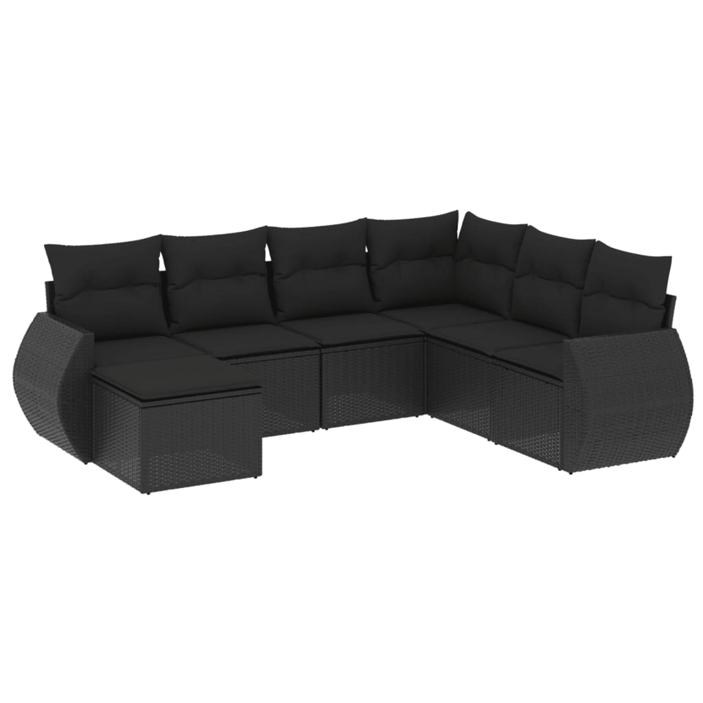 sofasæt til haven 7 dele med hynder polyrattan sort