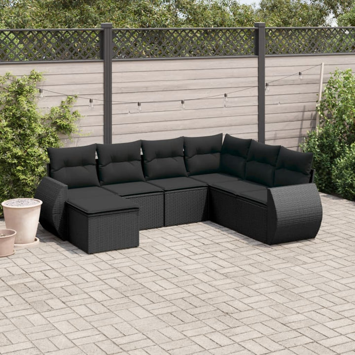 sofasæt til haven 7 dele med hynder polyrattan sort
