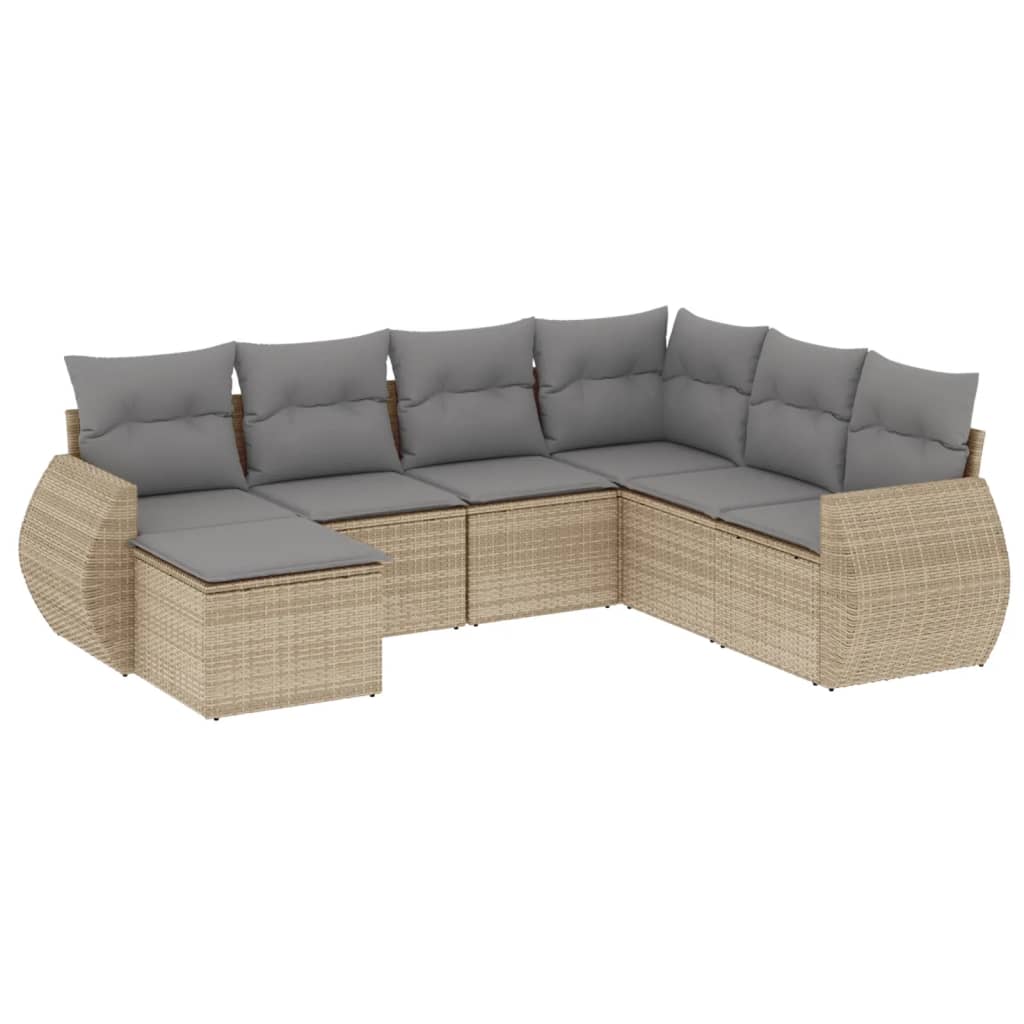 sofasæt til haven 7 dele med hynder polyrattan beige